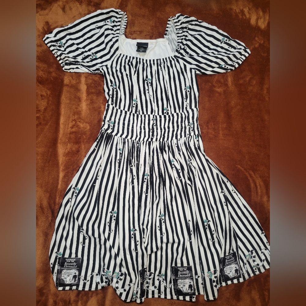 Beetlejuice Sandworm Allover Print Stripe Dress